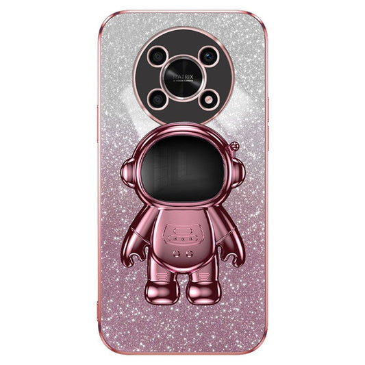 PC+TPU Case for Honor X30 5G , Glitter Powder Astronaut Kickstand Phone Cover - Pink