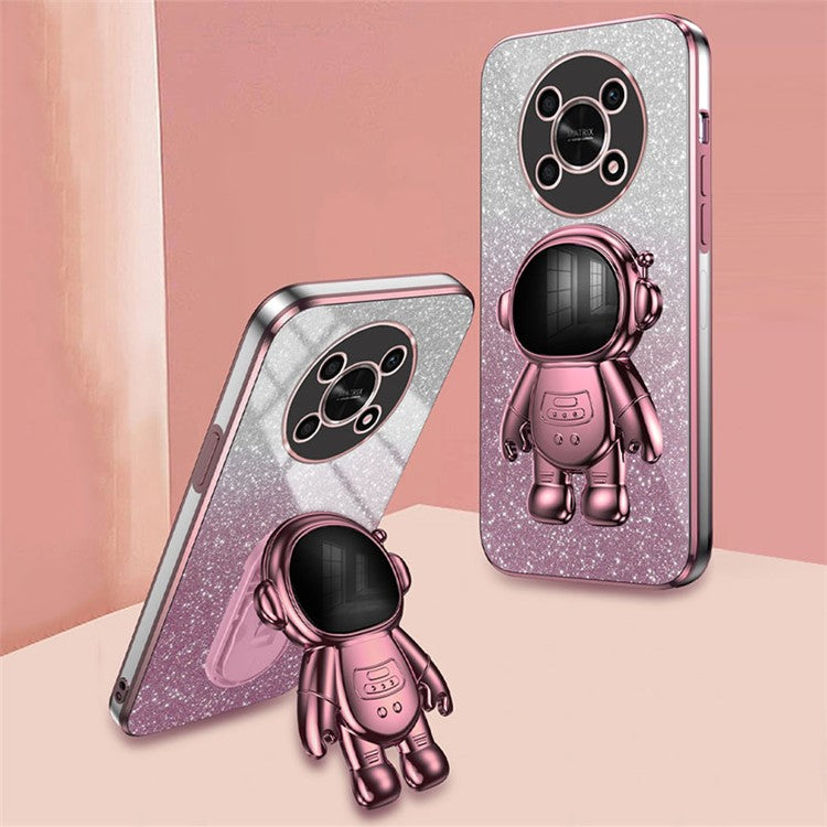 PC+TPU Case for Honor X30 5G , Glitter Powder Astronaut Kickstand Phone Cover - Pink