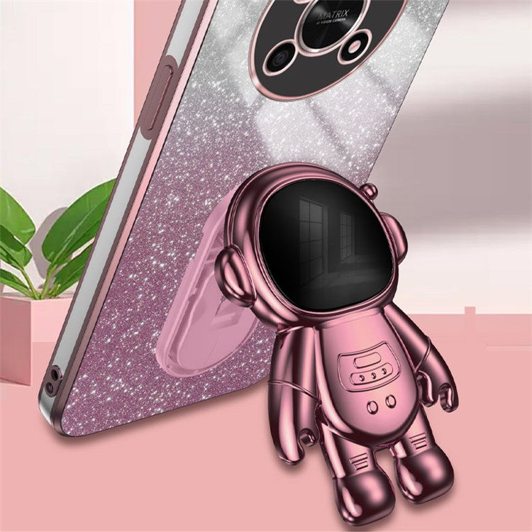 PC+TPU Case for Honor X30 5G , Glitter Powder Astronaut Kickstand Phone Cover - Pink