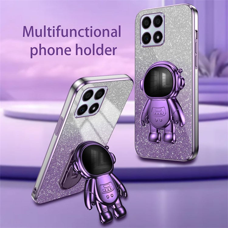 For Honor X30i Glitter Powder PC+TPU Anti-fall Case Astronaut Kickstand Phone Cover - Purple