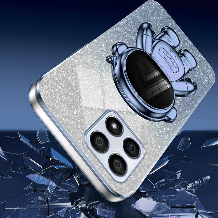 For Honor X30i Glitter Powder PC+TPU Anti-fall Case Astronaut Kickstand Phone Cover - Blue