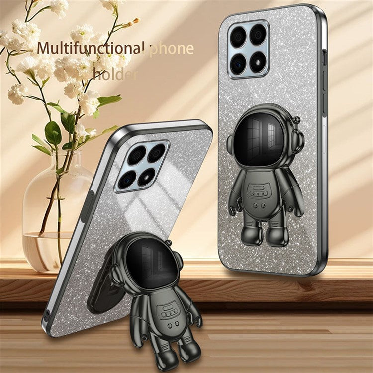 For Honor X30i Glitter Powder PC+TPU Anti-fall Case Astronaut Kickstand Phone Cover - Black