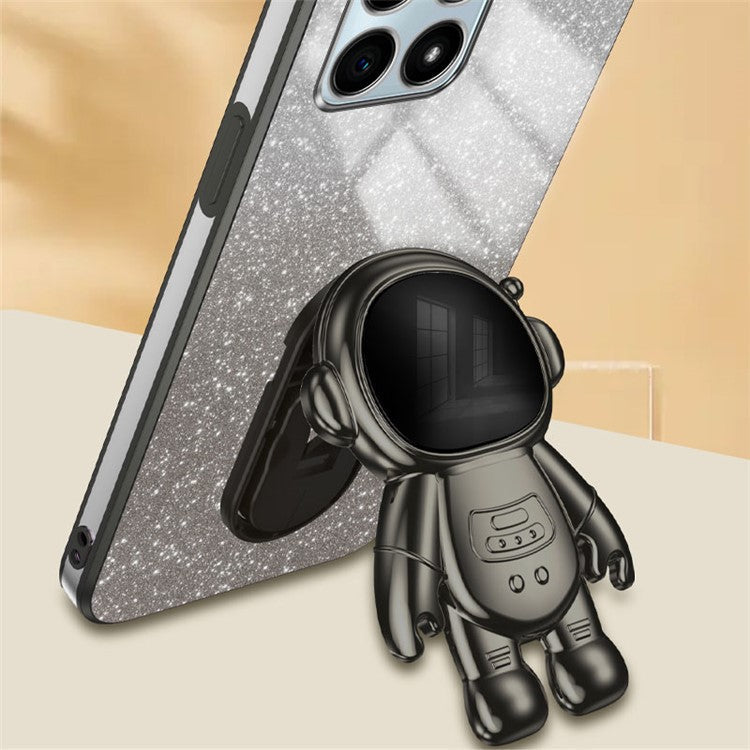 For Honor X30i Glitter Powder PC+TPU Anti-fall Case Astronaut Kickstand Phone Cover - Black