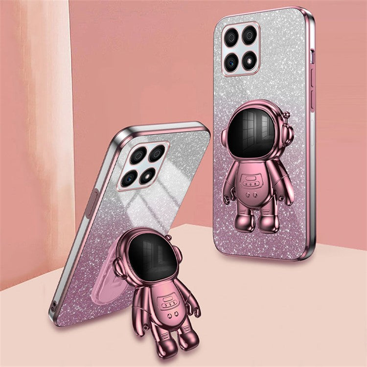For Honor X30i Glitter Powder PC+TPU Anti-fall Case Astronaut Kickstand Phone Cover - Pink