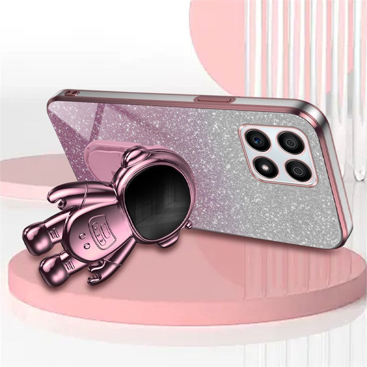 For Honor X30i Glitter Powder PC+TPU Anti-fall Case Astronaut Kickstand Phone Cover - Pink