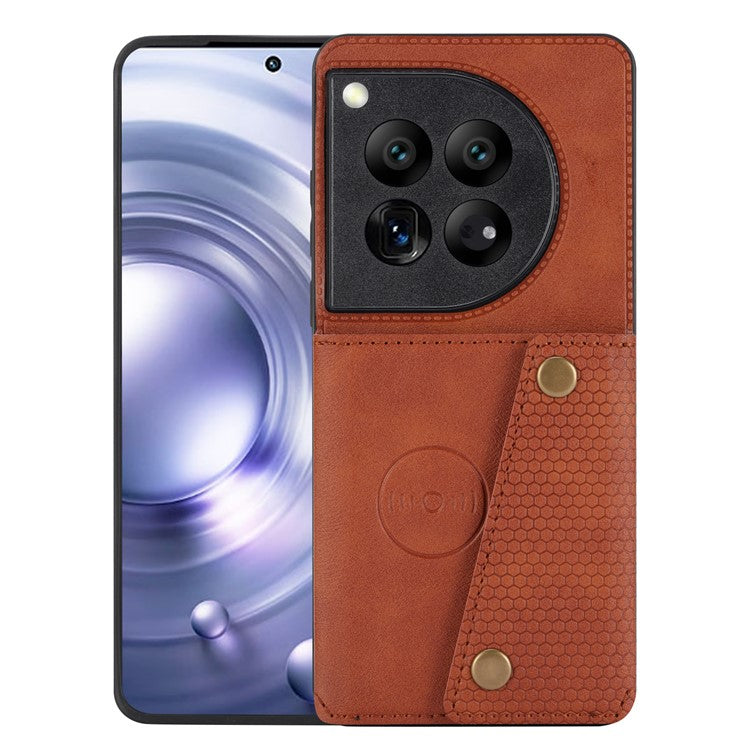 For OnePlus 12 5G Phone Case with Card Slots Magnetic Car Mount Phone Cover - Light Brown
