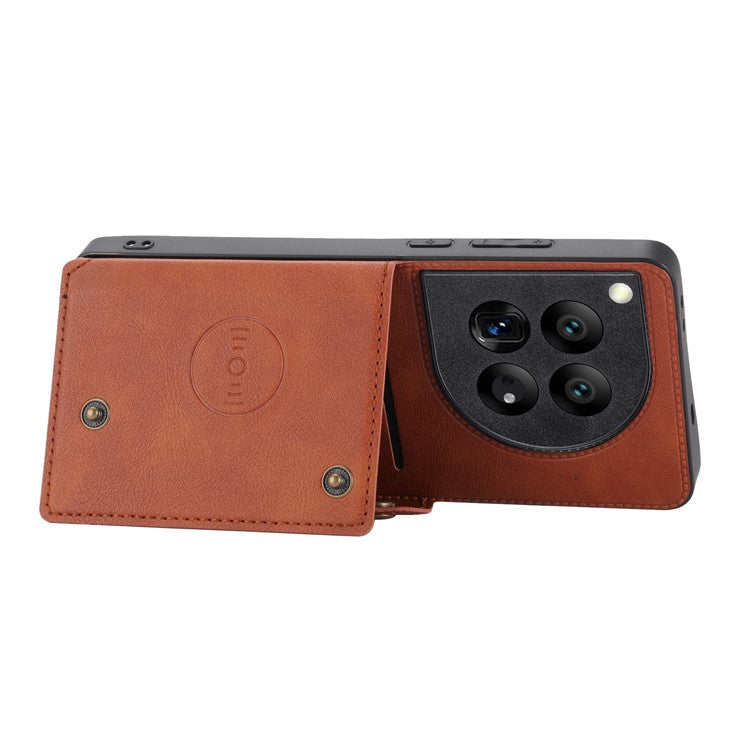 For OnePlus 12 5G Phone Case with Card Slots Magnetic Car Mount Phone Cover - Light Brown