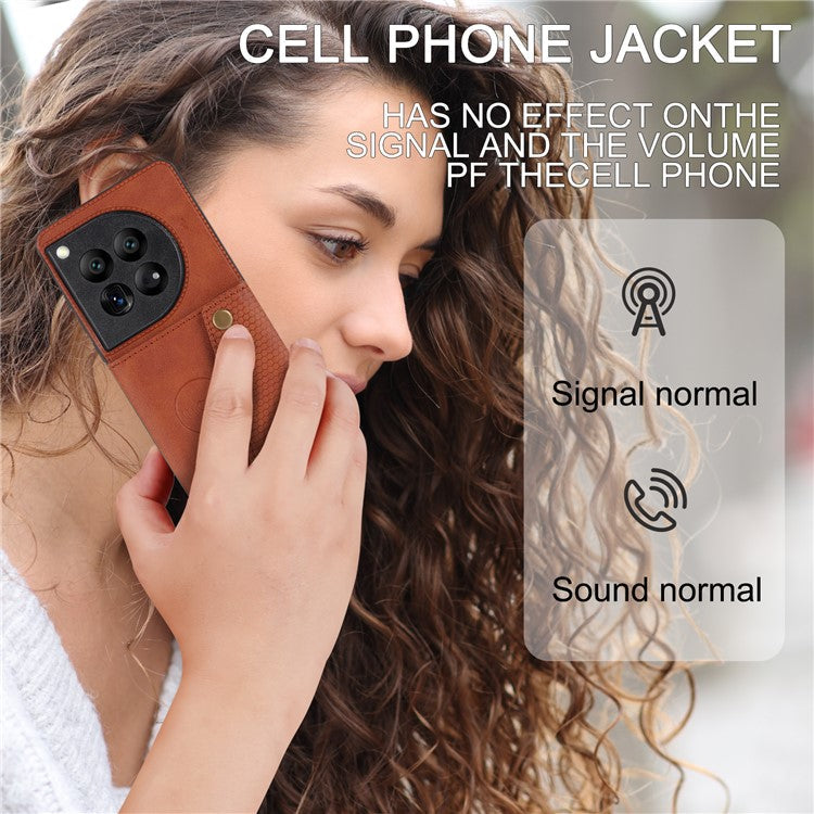 For OnePlus 12 5G Phone Case with Card Slots Magnetic Car Mount Phone Cover - Light Brown