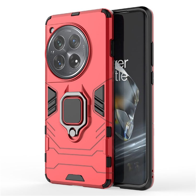 For OnePlus 12 5G Case PC +TPU Phone Cover with Ring Holder Kickstand - Red