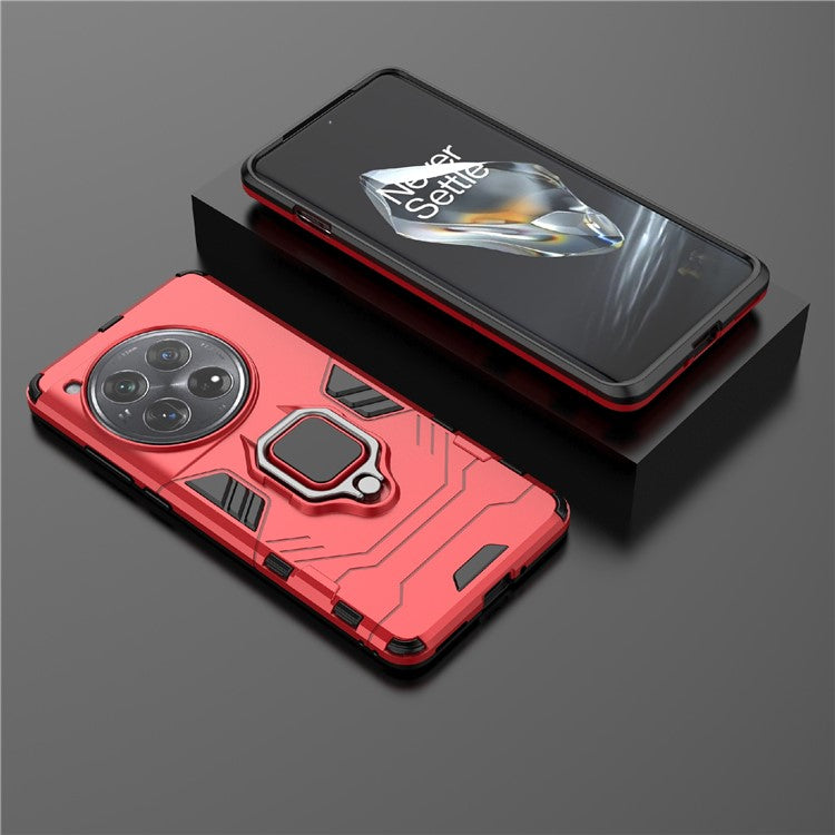 For OnePlus 12 5G Case PC +TPU Phone Cover with Ring Holder Kickstand - Red
