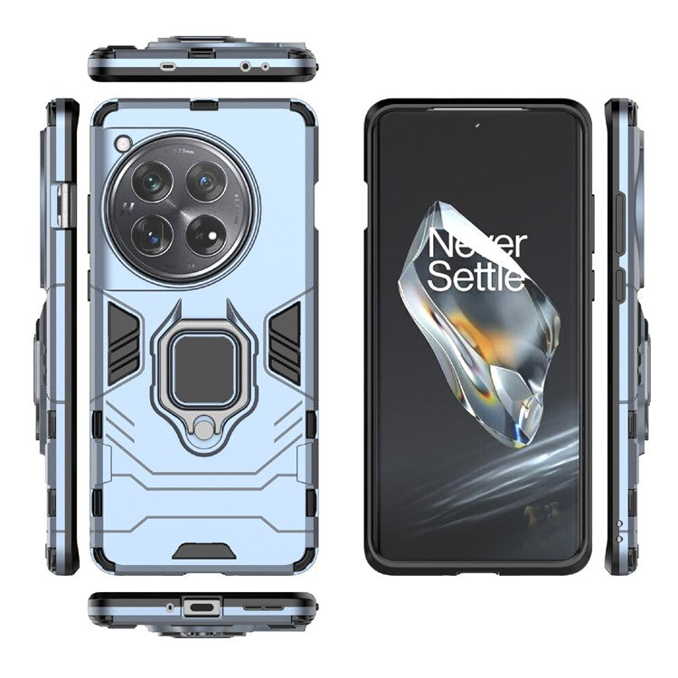 For OnePlus 12 5G Case PC +TPU Phone Cover with Ring Holder Kickstand - Blue