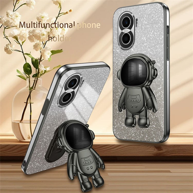 For Honor X40i 5G Astronaut Kickstand Phone Case PC+TPU Electroplating Phone Cover - Black