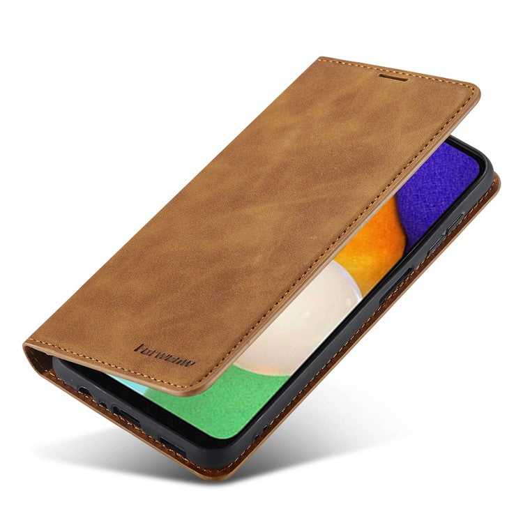 FORWENW Fantasy Series for Samsung Galaxy A15 5G Stand Wallet Case Skin-touch Leather Cell Phone Cover - Brown