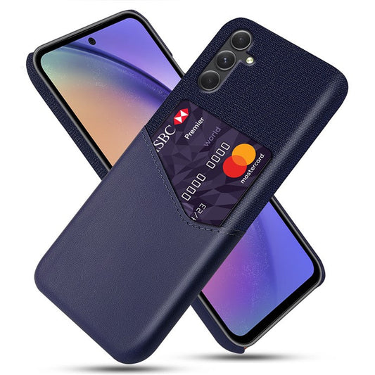 For Samsung Galaxy A55 5G Case Anti-Collision Card Slot PU Leather+PC Cell Phone Cover - Blue