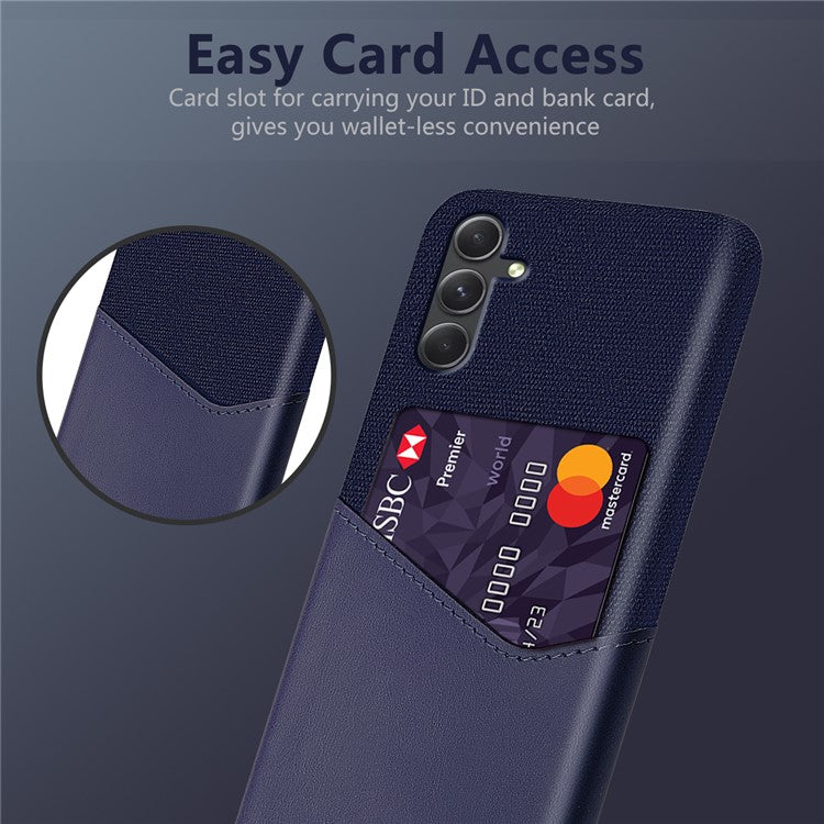 For Samsung Galaxy A55 5G Case Anti-Collision Card Slot PU Leather+PC Cell Phone Cover - Blue