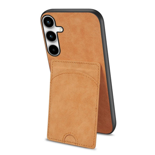 For Samsung Galaxy A55 5G Case PU Leather+TPU Scratch-proof Kickstand Phone Shell - Yellow