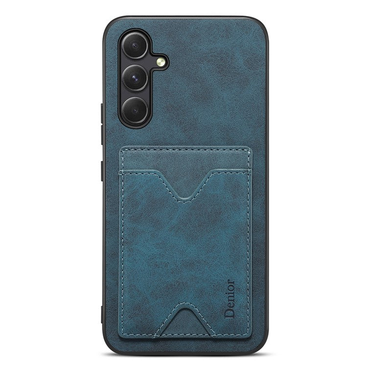 DENIOR For Samsung Galaxy A55 5G Case Card Slot Leather Coated TPU Phone Cover - Blue