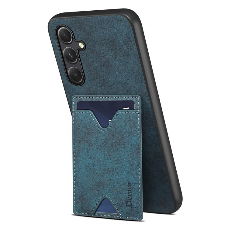 DENIOR For Samsung Galaxy A55 5G Case Card Slot Leather Coated TPU Phone Cover - Blue
