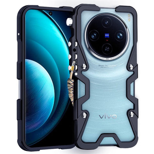 For vivo X100 Pro 5G Case Aluminium Alloy Anti-drop Phone Cover with Strap - Black