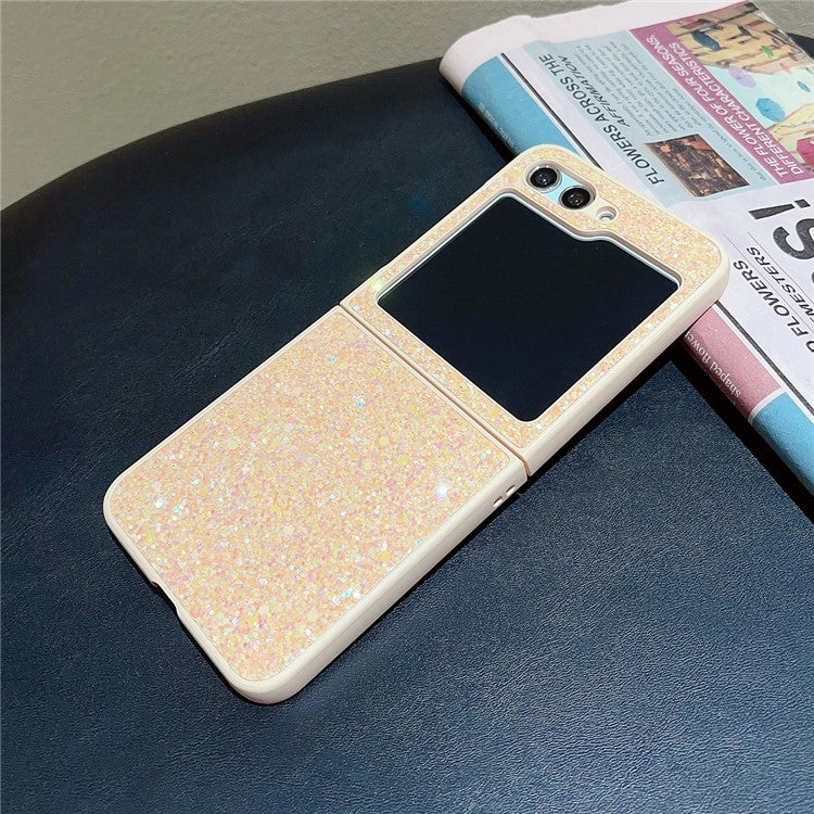 For Samsung Galaxy Z Flip5 5G Case Glitter PU Leather Coated PC Folding Phone Cover - Yellow