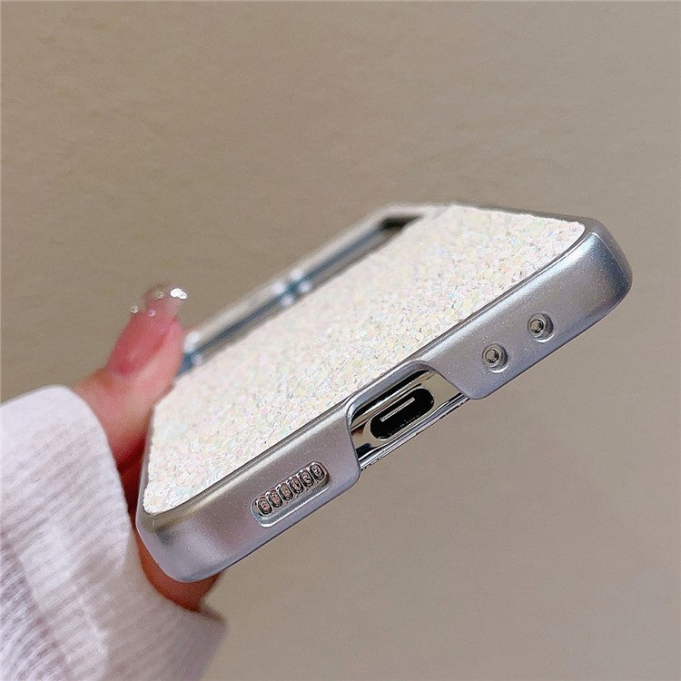 For Samsung Galaxy Z Flip5 5G Case Glitter PU Leather Coated PC Folding Phone Cover - Yellow