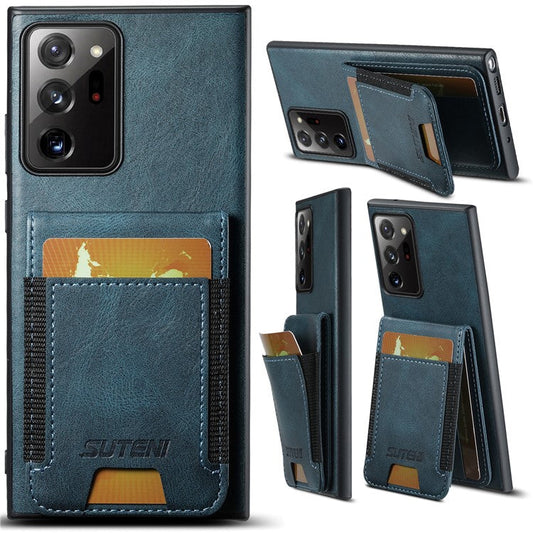SUTENI H03 For Samsung Galaxy Note20 Ultra / Note20 Ultra 5G Case Waxy Texture Kickstand Phone Cover - Blue