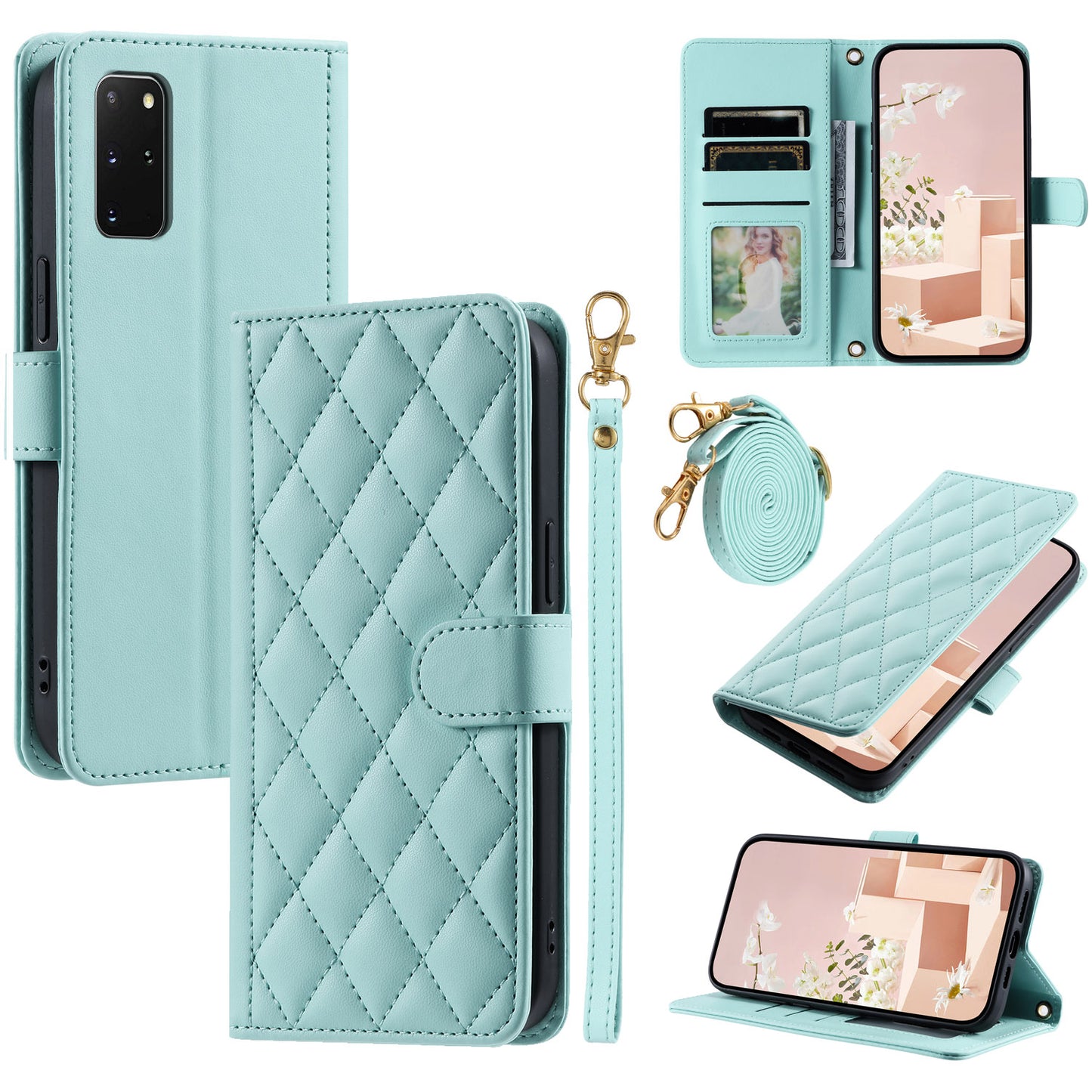 For Samsung Galaxy S20 Plus 4G / 5G Wallet Case PU Leather Stand Phone Cover - Mint Green