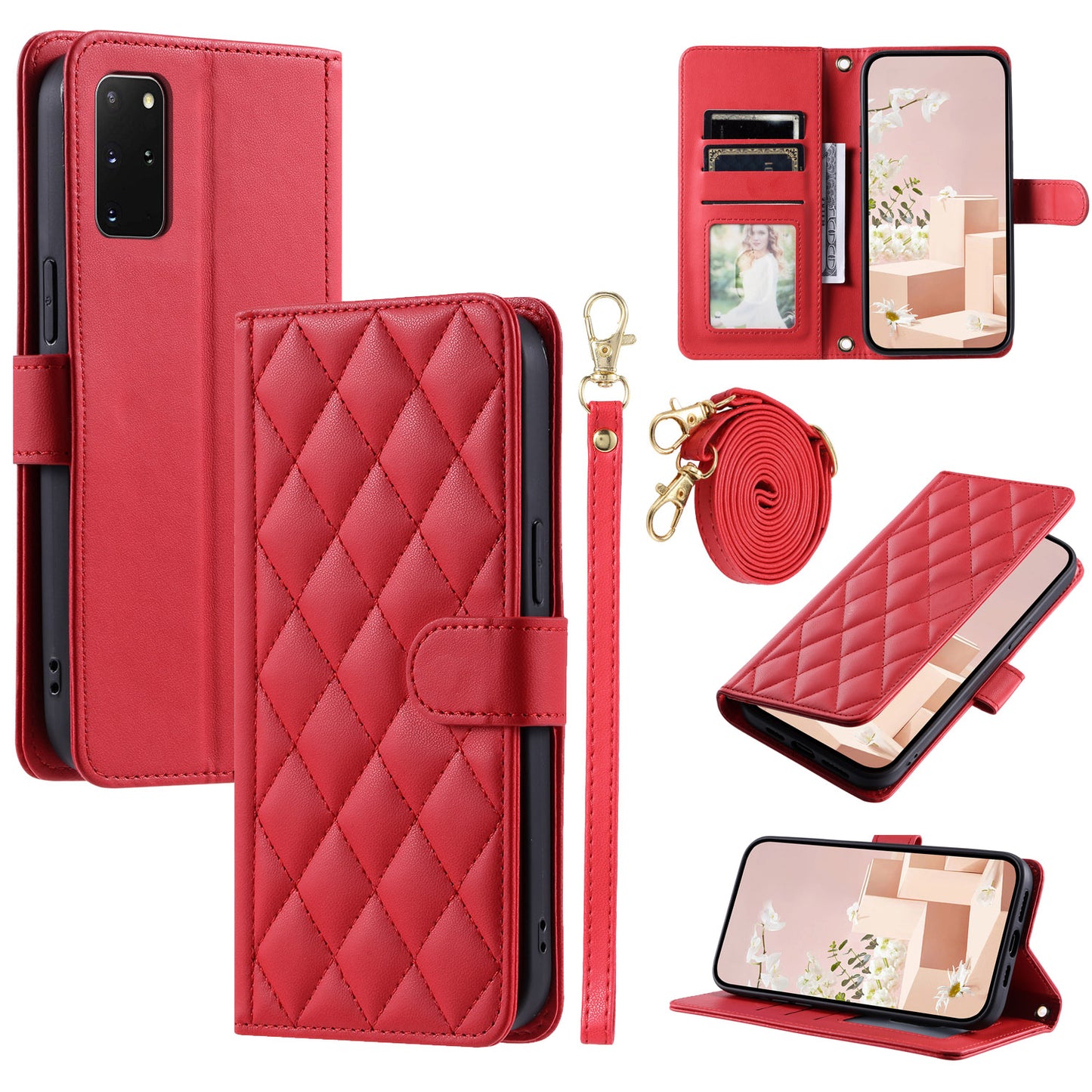 For Samsung Galaxy S20 Plus 4G / 5G Wallet Case PU Leather Stand Phone Cover - Red