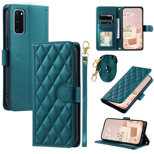 For Samsung Galaxy S20 4G / 5G Leather Case with Shoulder Strap Phone Wallet Cover - Green