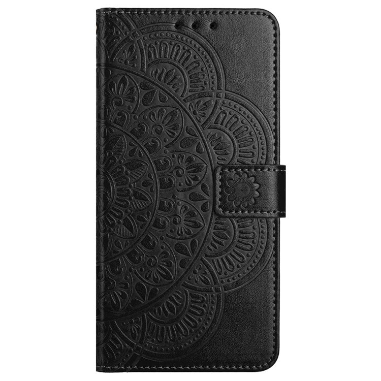 For Samsung Galaxy A32 4G (EU Version) Case Mandala Flowers Leather Flip Phone Cover with Strap - Black