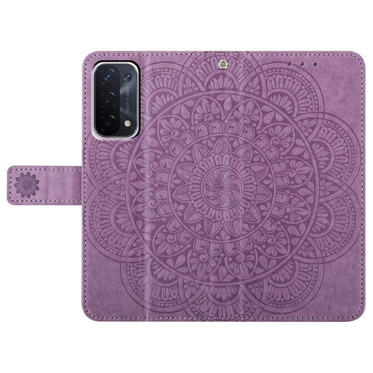 For Oppo A74 5G / A54 5G / A93 5G Case Flower Pattern Handbag Leather Folio Stand View Phone Cover - Purple