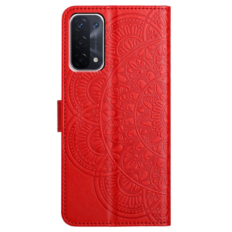 For Oppo A74 5G / A54 5G / A93 5G Case Flower Pattern Handbag Leather Folio Stand View Phone Cover - Red
