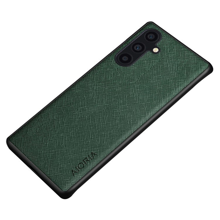 AIORIA For Samsung Galaxy A35 5G Case PU Leather Coated PC+TPU Phone Shell with Cross Texture - Green