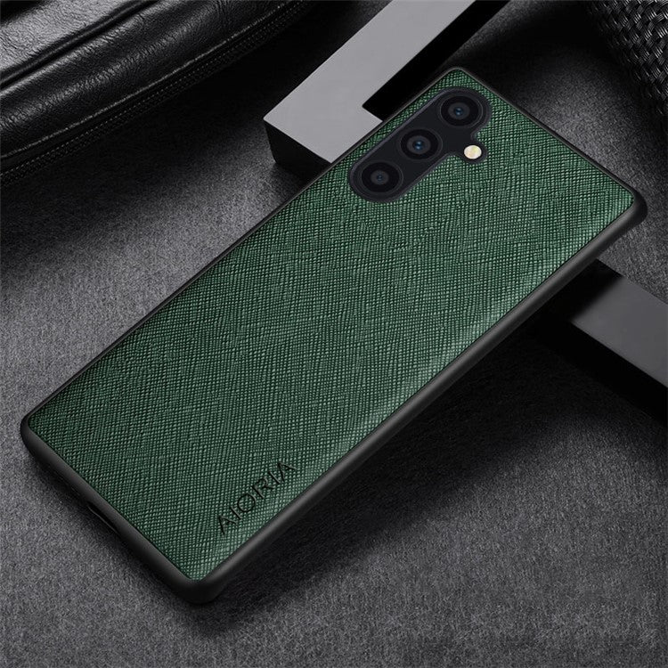 AIORIA For Samsung Galaxy A35 5G Case PU Leather Coated PC+TPU Phone Shell with Cross Texture - Green