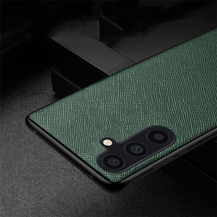 AIORIA For Samsung Galaxy A35 5G Case PU Leather Coated PC+TPU Phone Shell with Cross Texture - Green