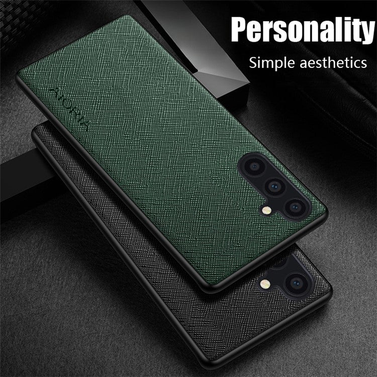 AIORIA For Samsung Galaxy A35 5G Case PU Leather Coated PC+TPU Phone Shell with Cross Texture - Green
