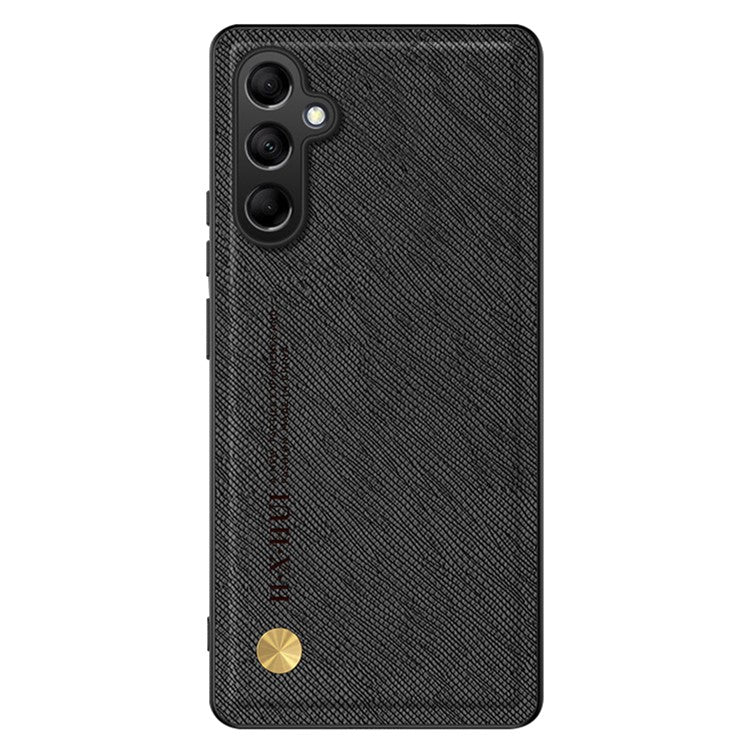 For Samsung Galaxy A05s 4G Back Phone Cover Cross Texture Business Style Case Built-in Metal Sheet - Black
