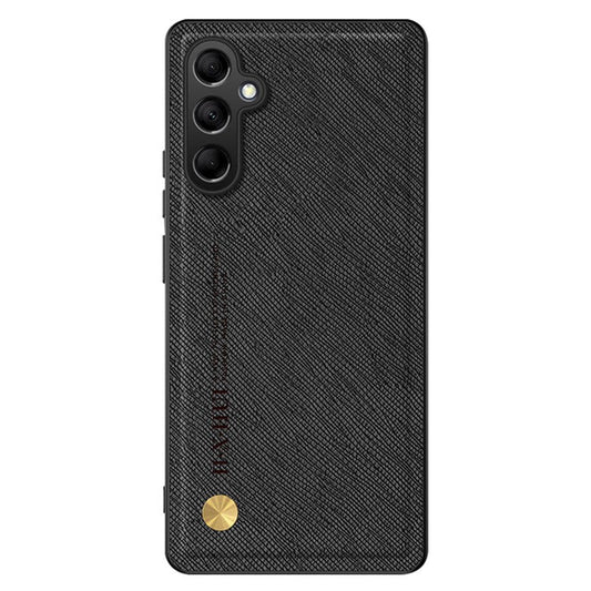 For Samsung Galaxy A05s 4G Back Phone Cover Cross Texture Business Style Case Built-in Metal Sheet - Black