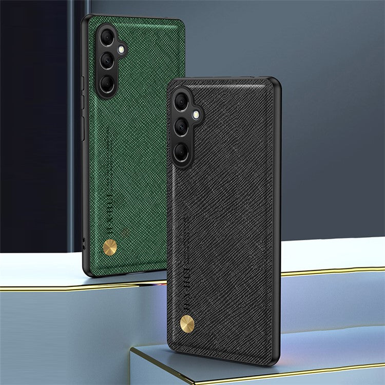 For Samsung Galaxy A05s 4G Back Phone Cover Cross Texture Business Style Case Built-in Metal Sheet - Black