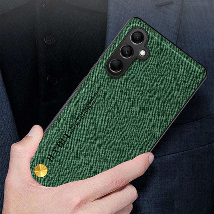 For Samsung Galaxy A05s 4G Back Phone Cover Cross Texture Business Style Case Built-in Metal Sheet - Black