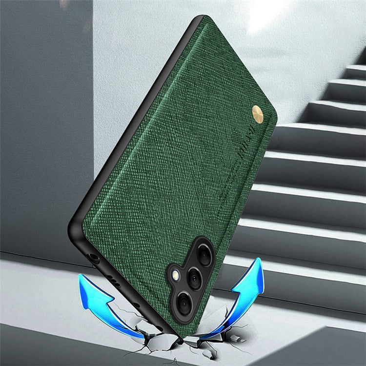 For Samsung Galaxy A05s 4G Back Phone Cover Cross Texture Business Style Case Built-in Metal Sheet - Black