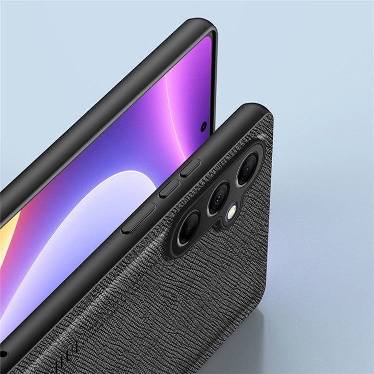 For Samsung Galaxy A05s 4G Back Phone Cover Cross Texture Business Style Case Built-in Metal Sheet - Black