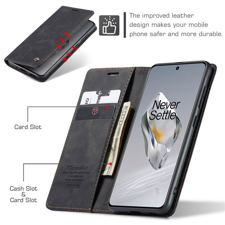 CASEME 013 Series For OnePlus 12 5G Case Business Style Card Slots Cell Phone Cover - Black