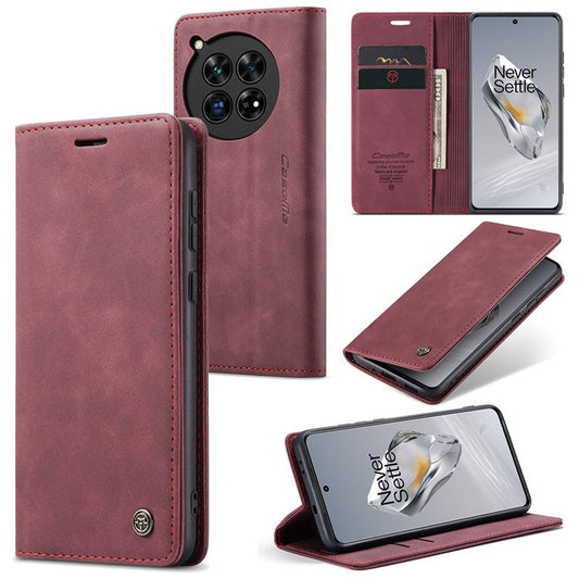 CASEME 013 Series For OnePlus 12 5G Case Business Style Card Slots Cell Phone Cover - Red