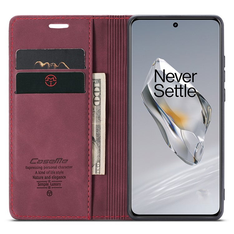 CASEME 013 Series For OnePlus 12 5G Case Business Style Card Slots Cell Phone Cover - Red