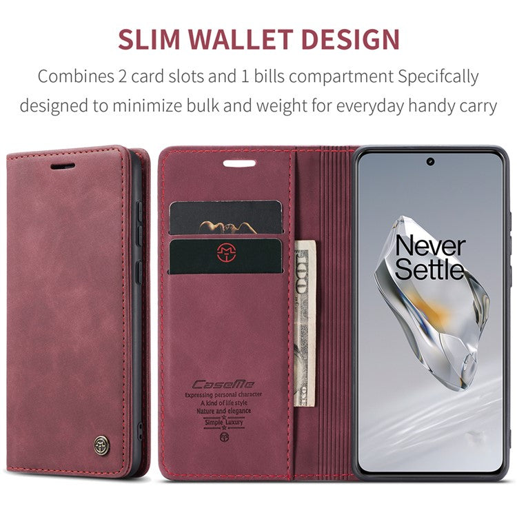CASEME 013 Series For OnePlus 12 5G Case Business Style Card Slots Cell Phone Cover - Red
