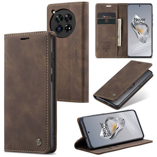 CASEME 013 Series For OnePlus 12 5G Case Business Style Card Slots Cell Phone Cover - Coffee
