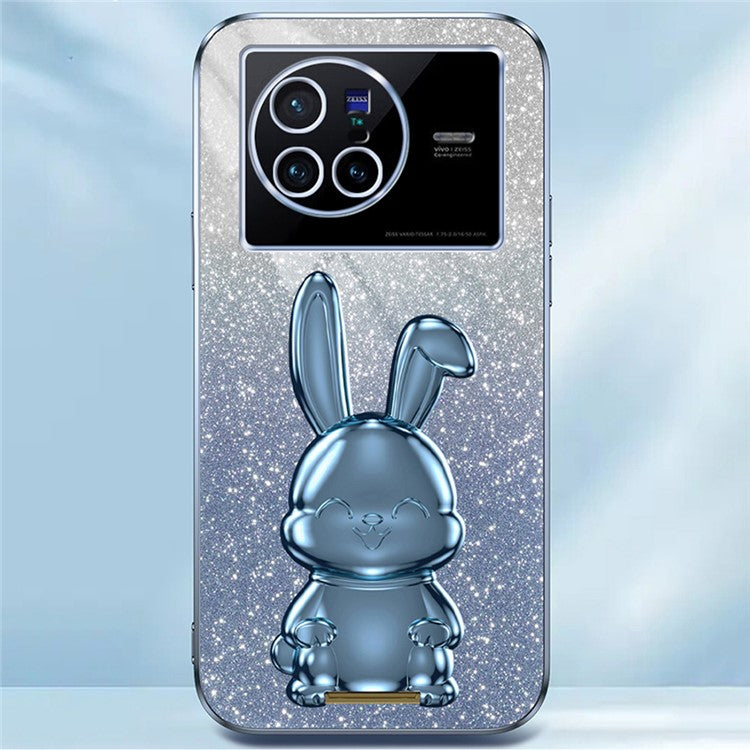 For vivo X80 5G Case Glitter Powder PC+TPU Phone Cover with Pull-out Kickstand - Blue