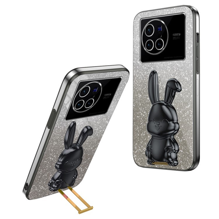 For vivo X80 5G Case Glitter Powder PC+TPU Phone Cover with Pull-out Kickstand - Black