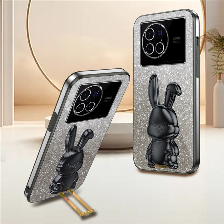 For vivo X80 5G Case Glitter Powder PC+TPU Phone Cover with Pull-out Kickstand - Black